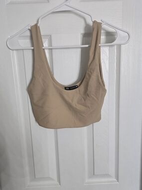 Zara Beige Scoop-Neck Crop Tank Top Size S **